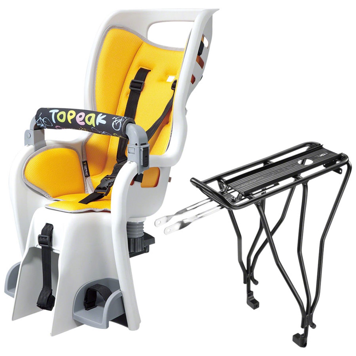 BabySeat II - Baby Seat II Child Seat With Disc Compatible Rear Rack - Fits 26", MTX 2.0, Gray/Yellow