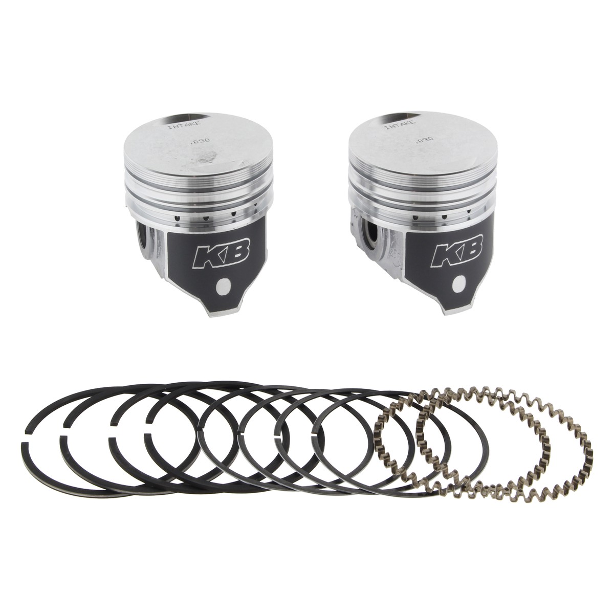 +.030in. Flat Top Pistons with 8.6:1 Compression Ratio. Fits Big Twin 1984-1999 with Evo Engine.  Keith Black Pistons